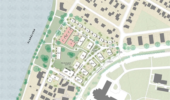 Illustrationsplan som visar hur området planerats