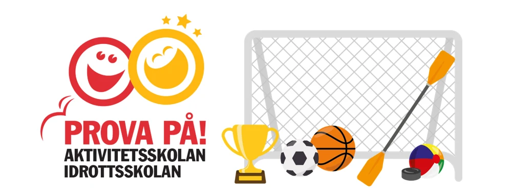 Logotyp med glada gubbar och texten Proa På, idrottsskolan och aktivitetsskolan