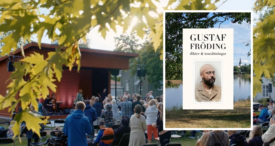 Scenen kvarteret Almen och bok med titel Gustaf Fröding
