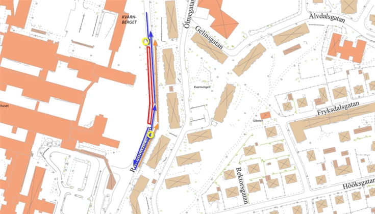 Karta över arbete som Skanska ska göra den 21 september, kommer innebära begränsad framkomlighet på Rosenborgsgatan