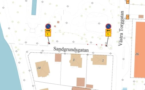 Bild som visar där trafik i centrala Karlstad är tillfälligt avstängd under nyår. 