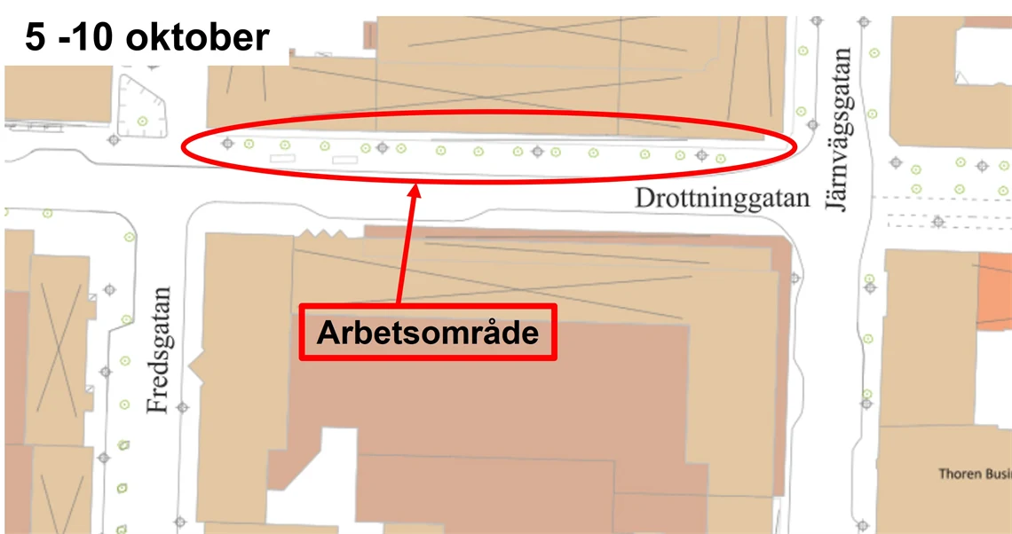 Karta över arbetsområde inringat i rött