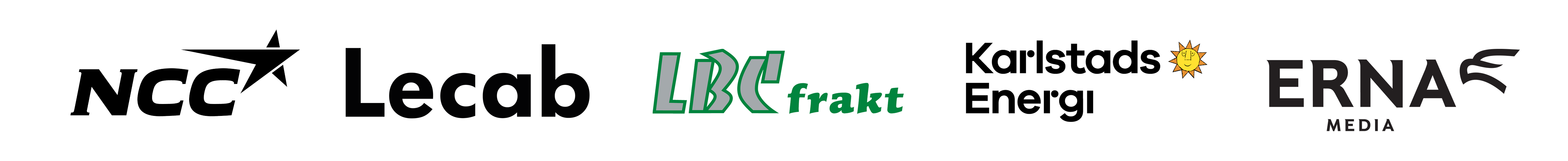 Logotyper från lokala partners: NCC, Lecab, LBC frakt, Karlstads energi och Erna media.