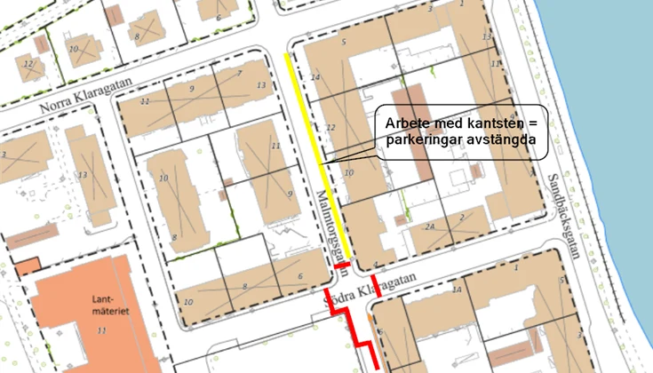 Karta över avstängda delar Malmtorgsgatan