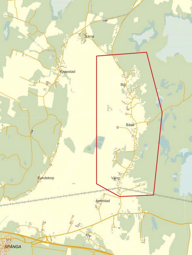 kartbild med planområdet markerat i rött
