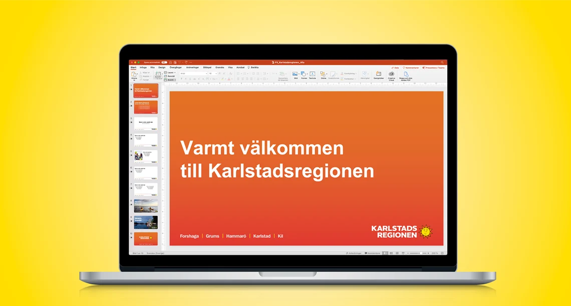 Dator med presentation om Karlstadsregionen.