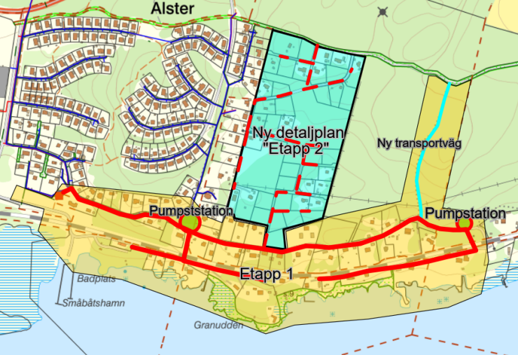 Karta över Alster Busterud VA-utbyggnad