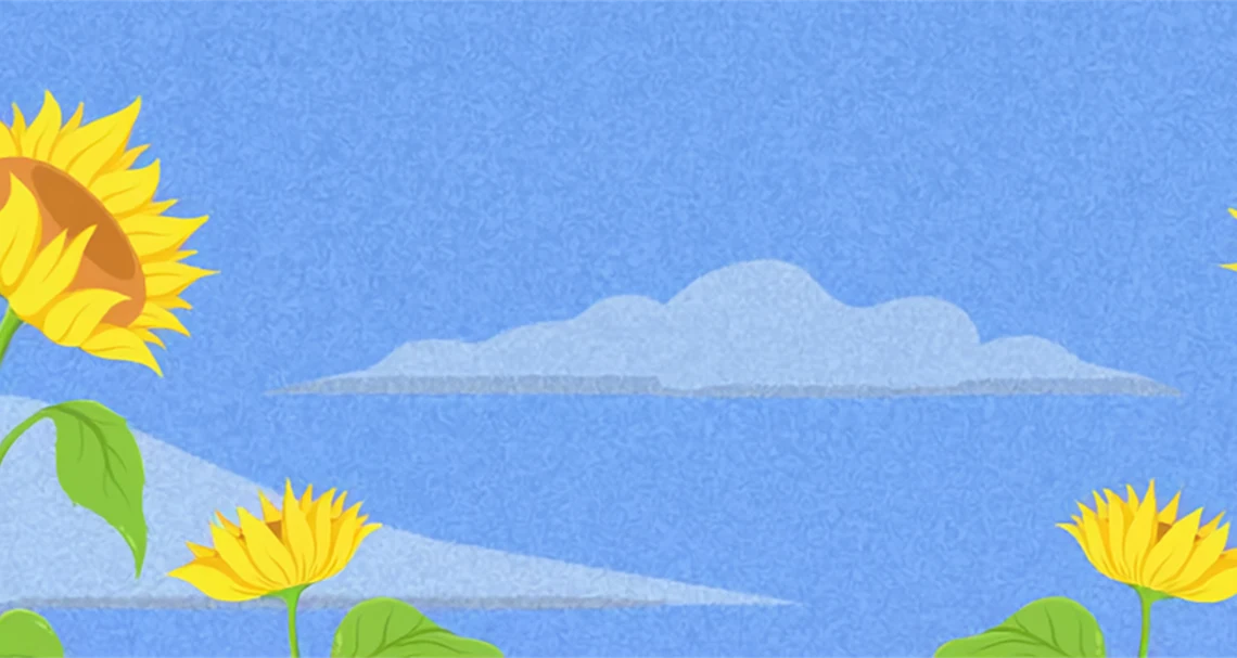 Illustration solrosor mot en blå himmel
