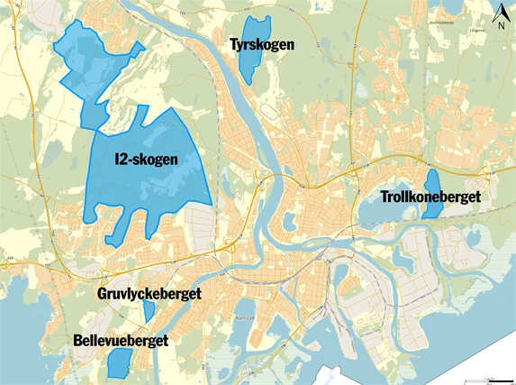 Karta över de föreslagna områdena för naturreservat