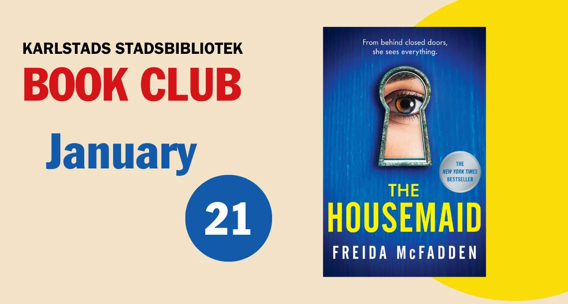 Bild på bokomslag samt text med datum för bokcirkeln