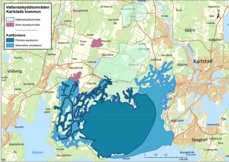 Karta över vattenskyddsområden i Karlstads kommun
