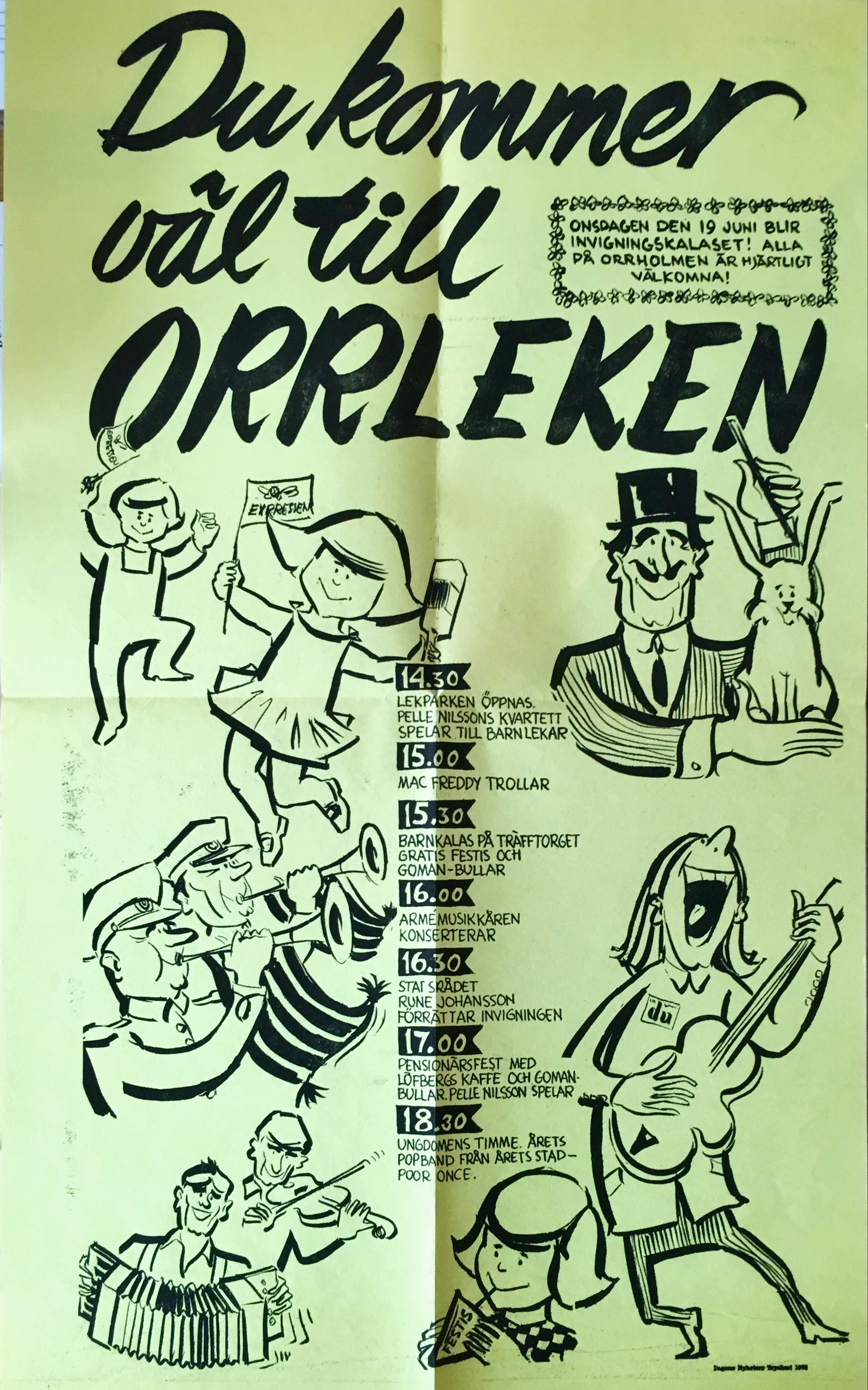 Program över invigningskalaset för Orrleken 1968