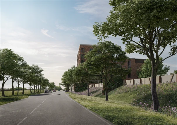 Illustration av gatan Hagaleden med träd längs sidorna