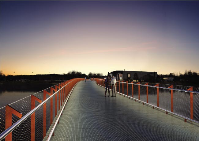 Skiss över den planerade cykelbron mellan Färjestad och Råtorp