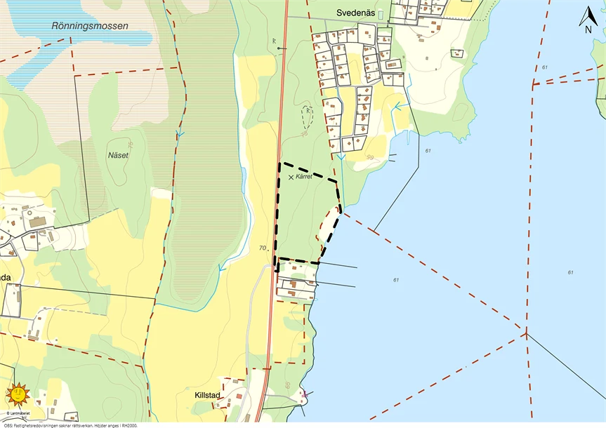 Översiktskarta Gapern, mellan Svedenäs och Killstad, inom del av fastigheten Hasselbol 1:6.