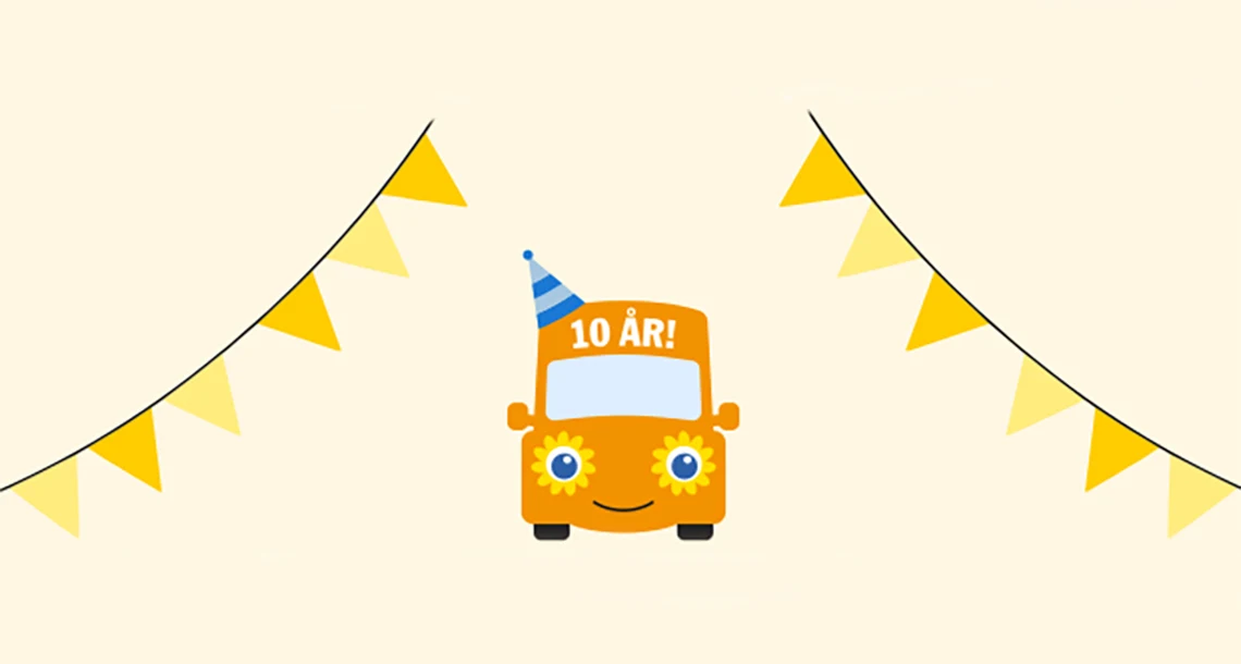 Illustration sommarbussen firar 10 år