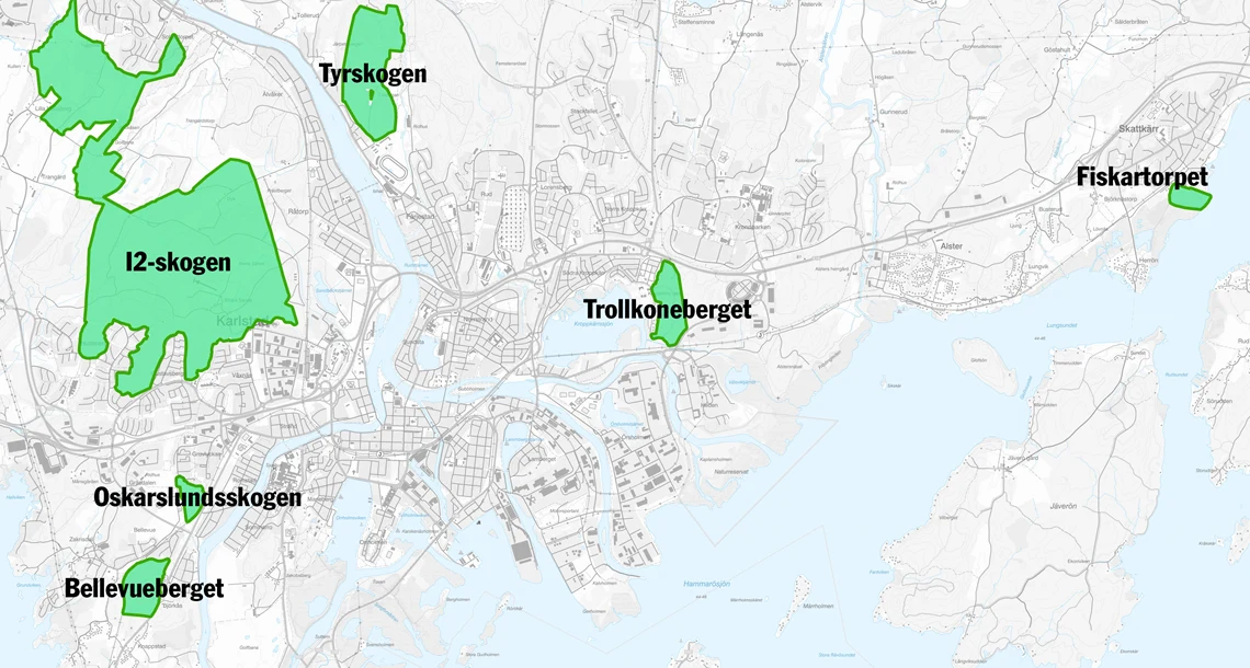 karta där de nya naturreservaten är markerade
