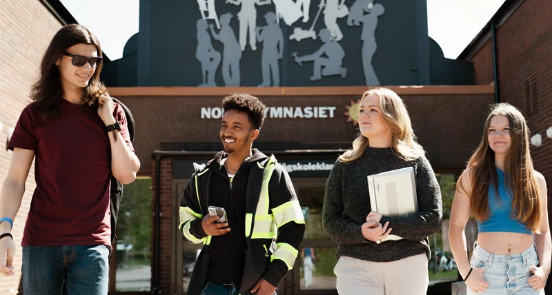 Fyra elever utanför Nobelgymnasiet.
