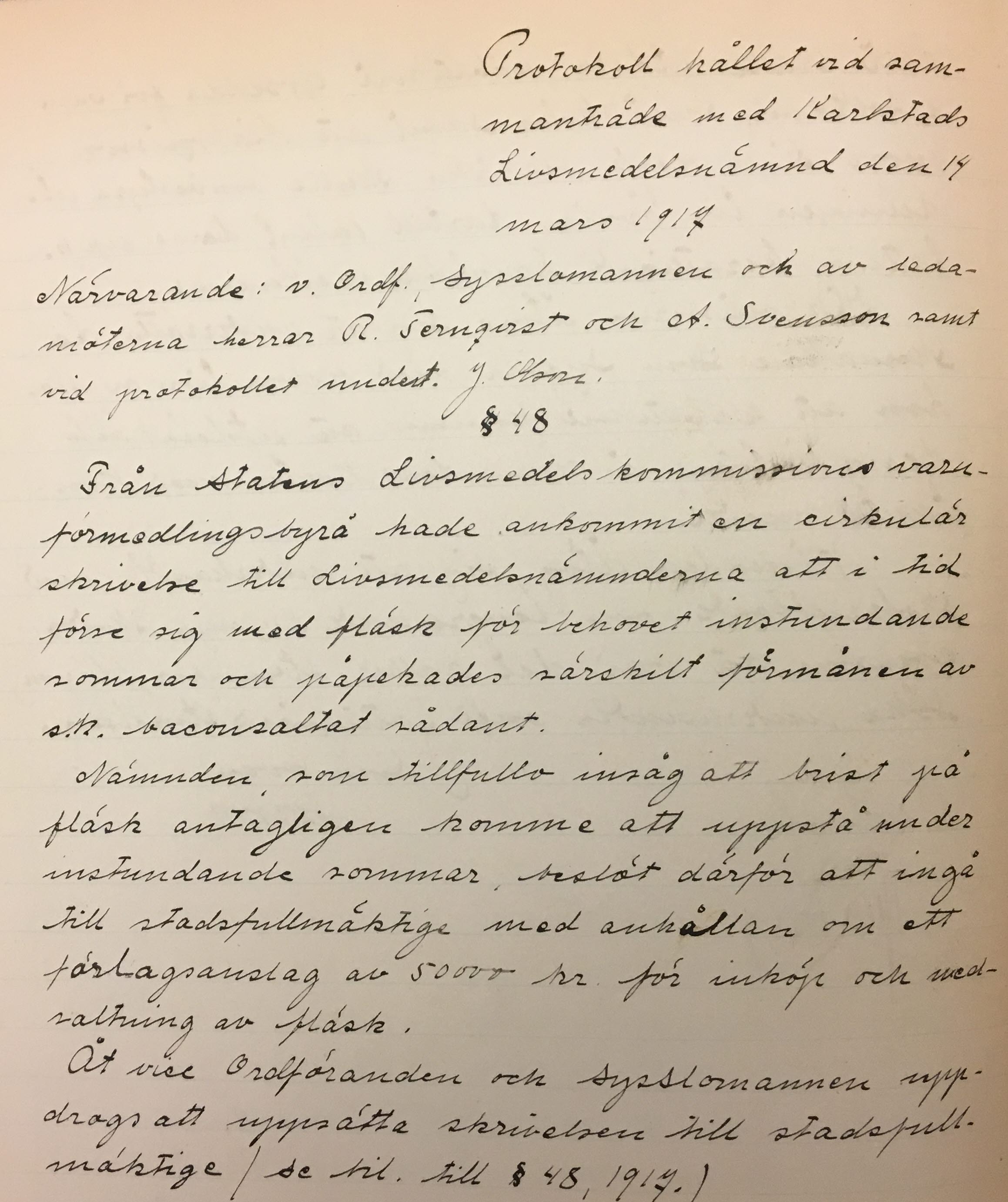 Protokoll Livmedelsnämnden 1917