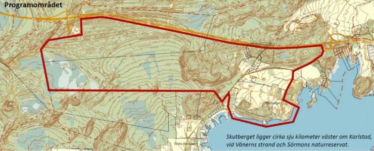 Kartbild med området på Skutberget markerat.