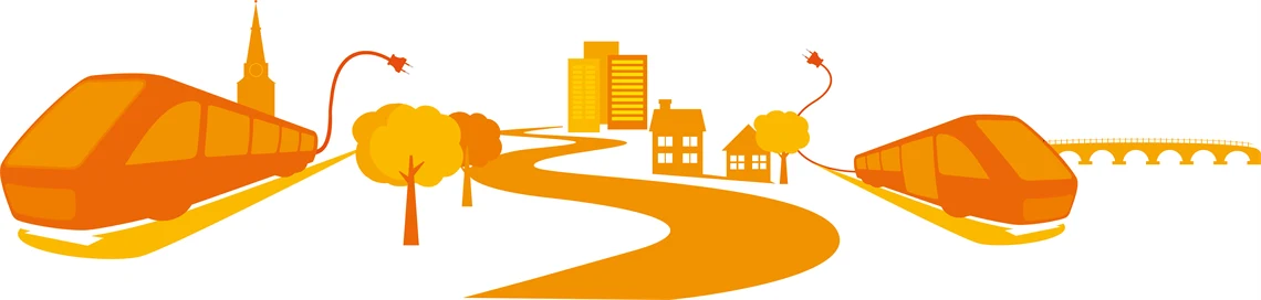 Illustration siluettbild Karlstad och elbussar