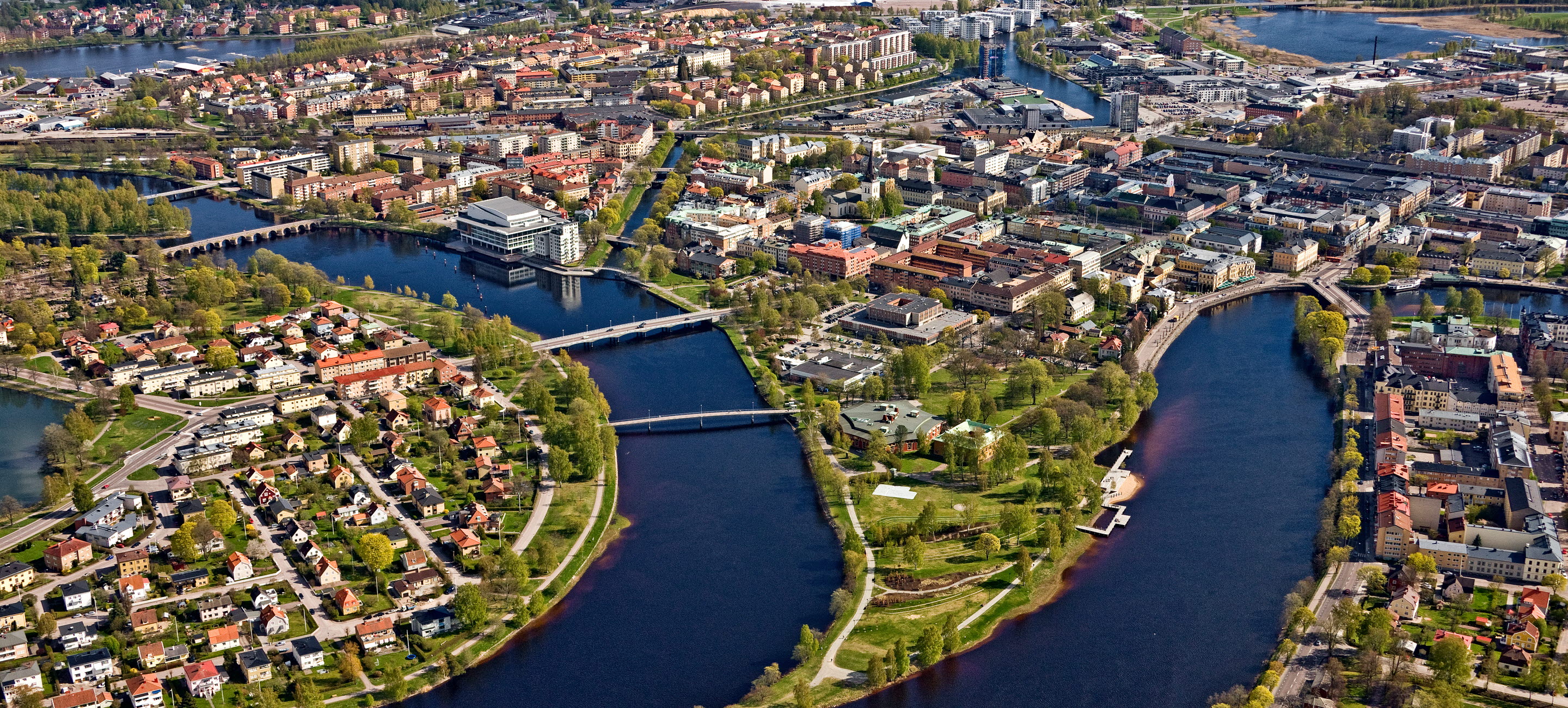 Flygbild över centrala Karlstad