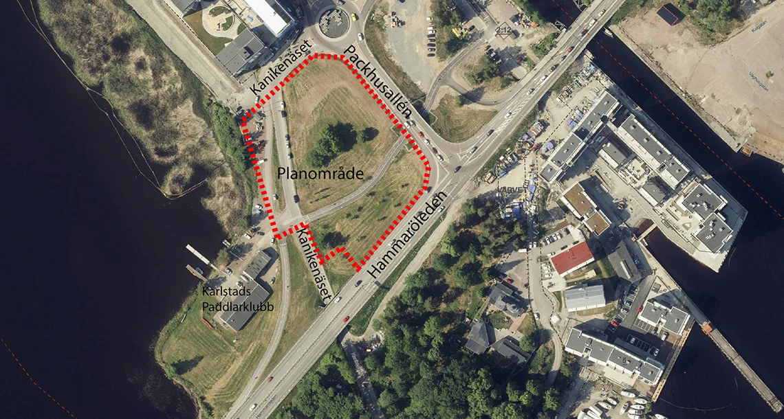 Illustration över Karlstad med bilder av bland annat människor, stenbron och domkyrkan.