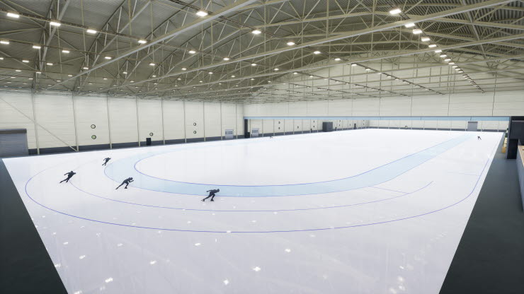 Illustration av en 400 meters skridskobana i Tingvalla isstadion