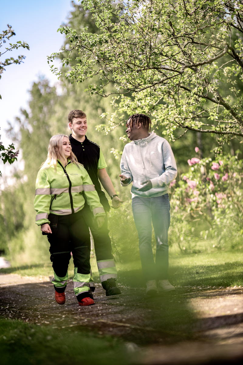 Elever promenerar i skogen