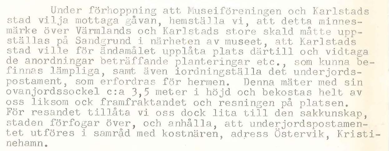 Ur drätselkammaren 1948 om att Frödingstaty bör placeras på Sandgrund