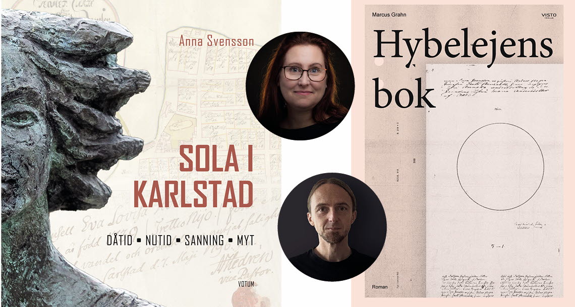 Bild av bokomslag och författare, Anna Svensson Sola i Karlstad, Marcus Gran Hybelejens bok