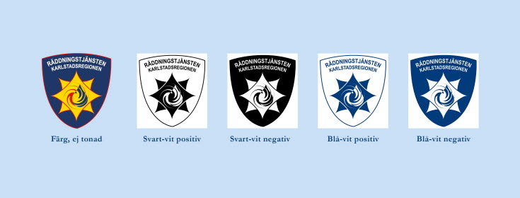 Räddningstjänstens varianter av logotypen.