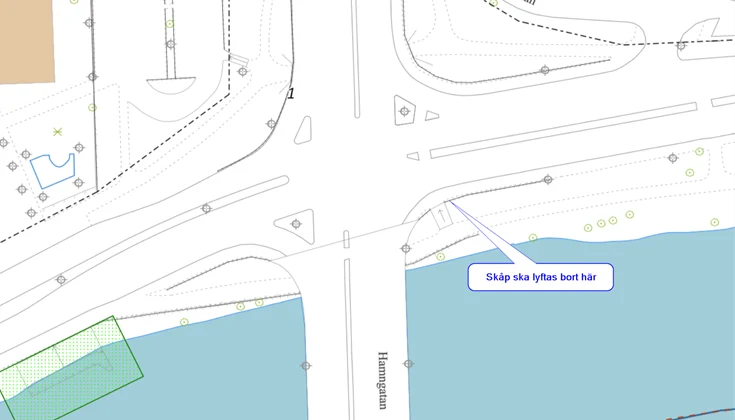Karta med punktmarkering över var arbete ska utföras Norra korset, Karl den IXs gata