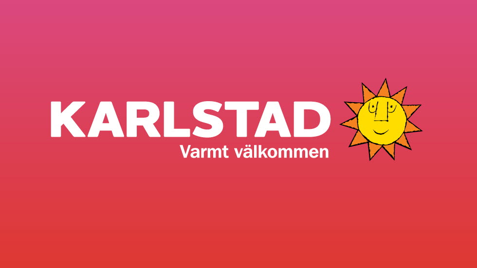 Karlstads logotyp på rosa bakgrund.