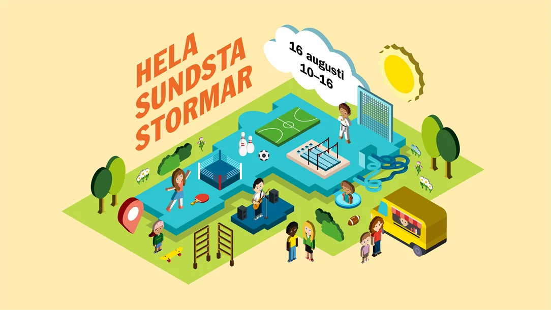 Hela Sundsta stormar illustratin över Sundstabadet inuti och utanför