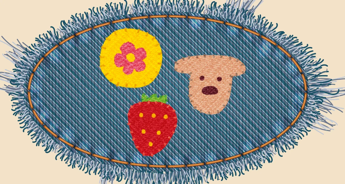 En tyglapp med figurer 