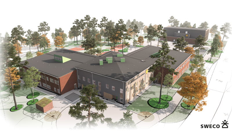 En illustration av hur Stockfallets skola skulle kunna se ut. Bild: Sweco.