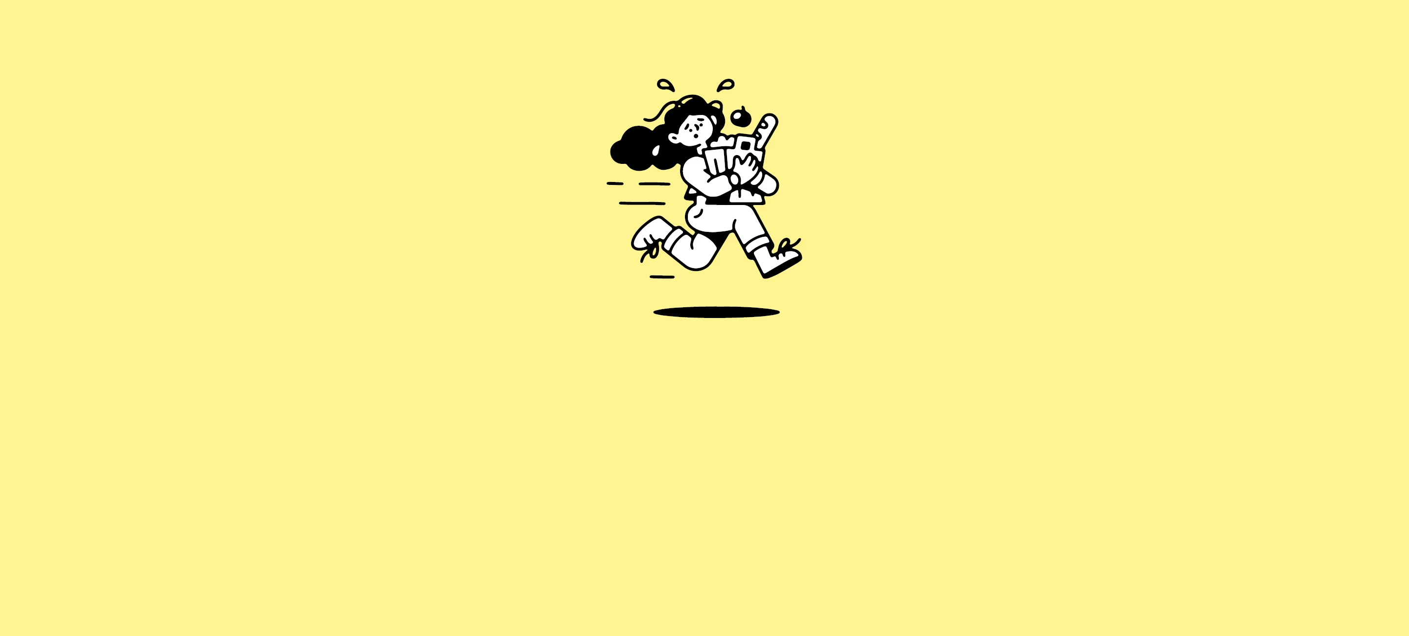 Illustration över stressad person som springer med matkasse