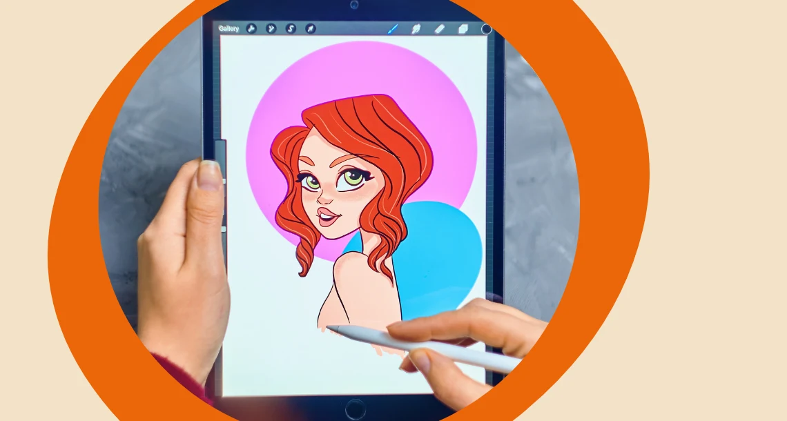 Hand målar i Procreate på surfplatta.