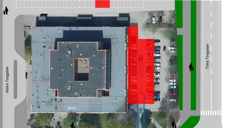 Karta över parkeringsplatserna som kommer att stängas av 