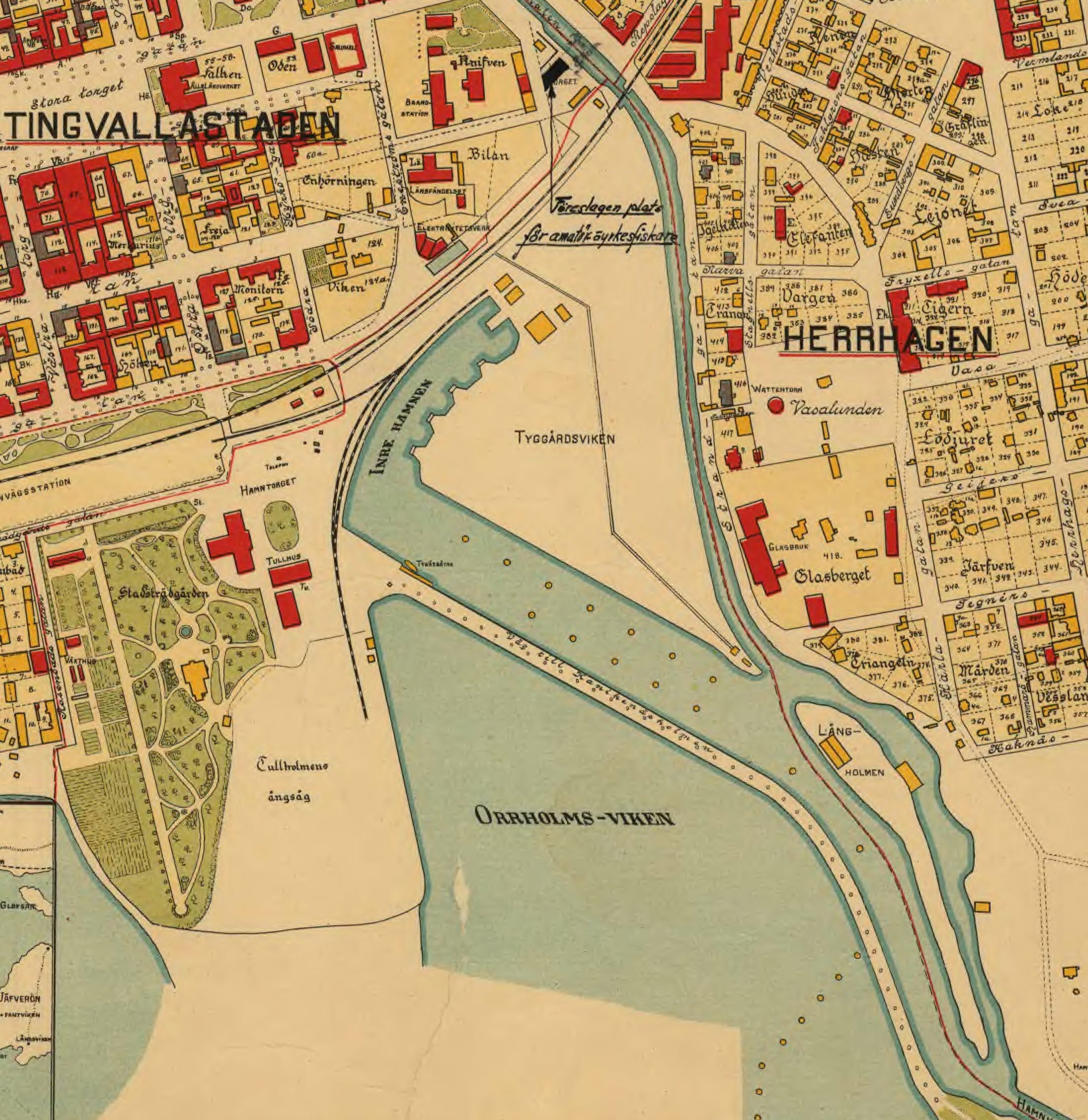 Inre hamn på stadskartan 1908