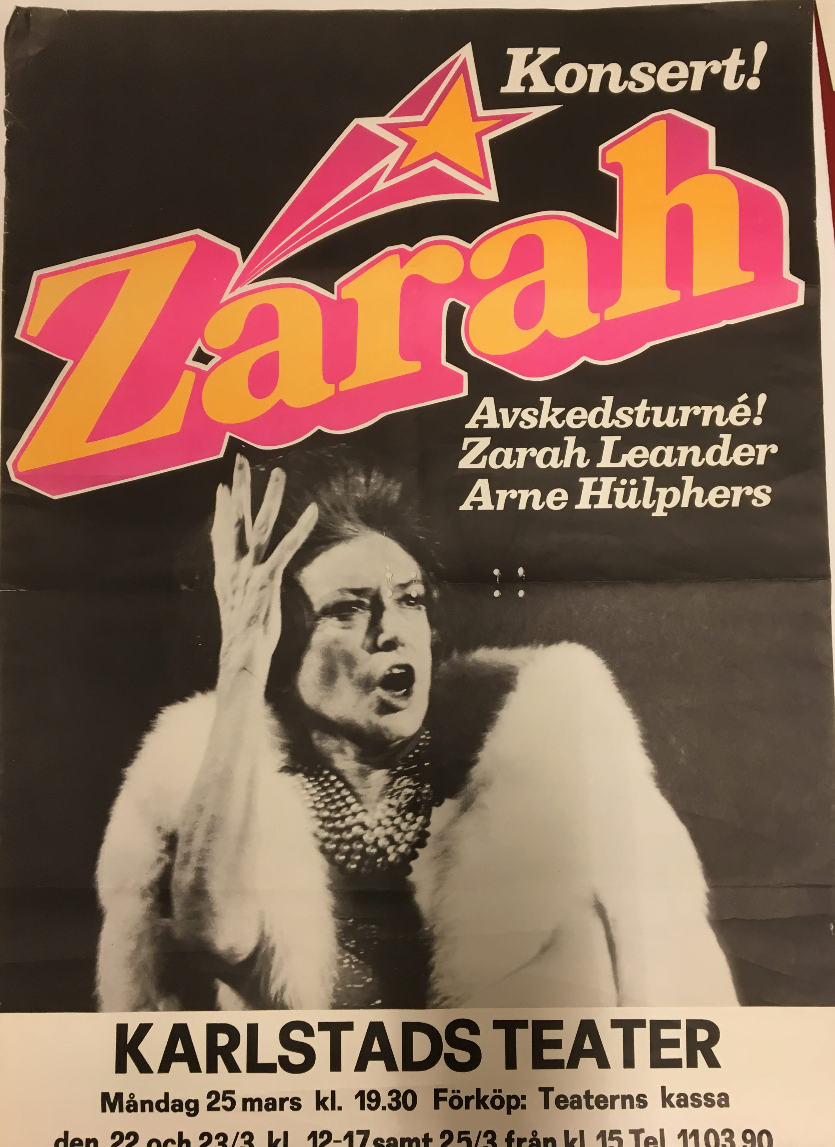Affisch från Zarah Leanders avskedsturné 1974