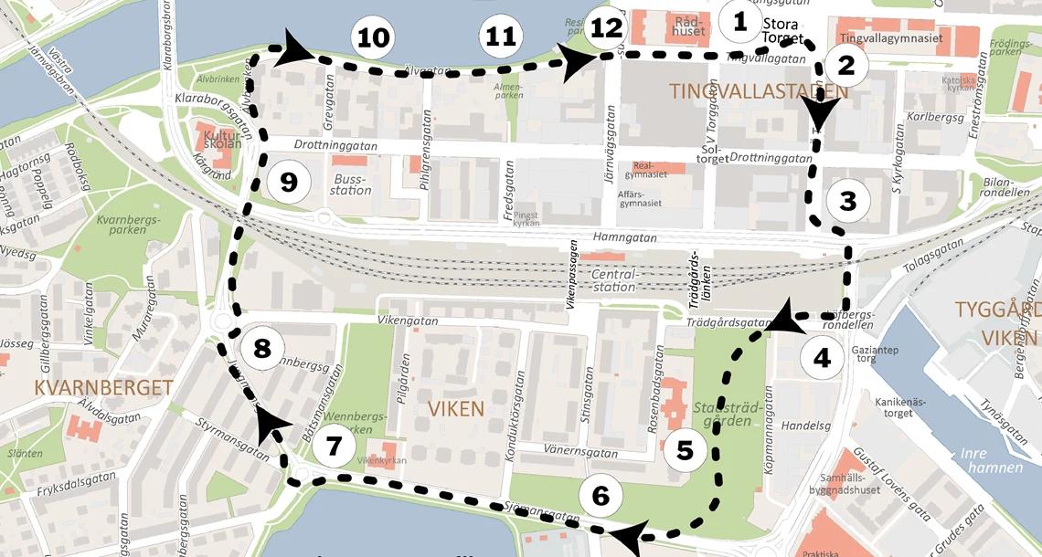 Grafisk karta över Karlstads kommuns beredskapspromenad