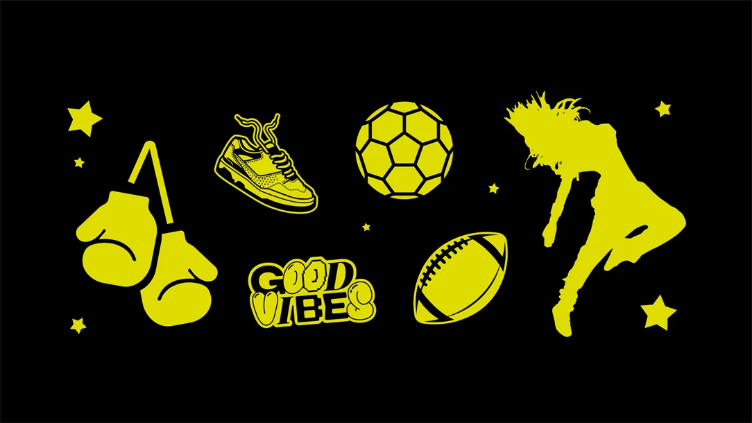 Collage med ikoner för olika idrotter.