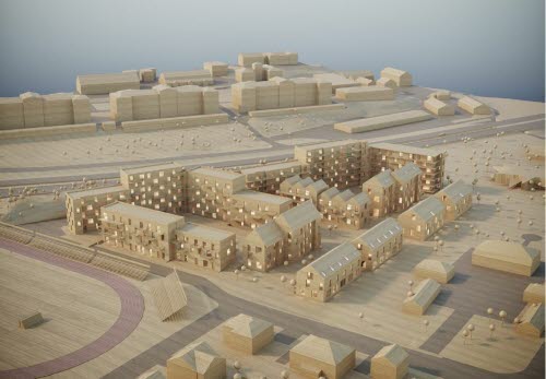 Modell av de planerade bostäderna. 
