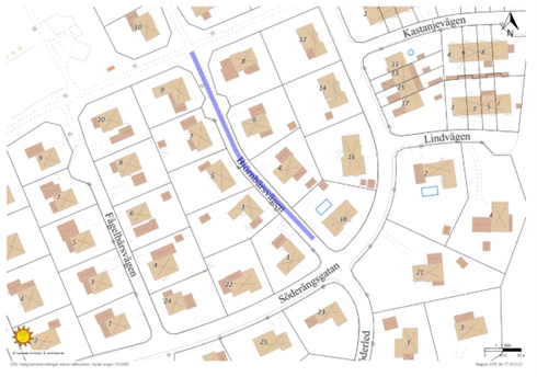 Karta som visar vilken del av Björnbärsvägen där VA-ledningarna ska förnyas.