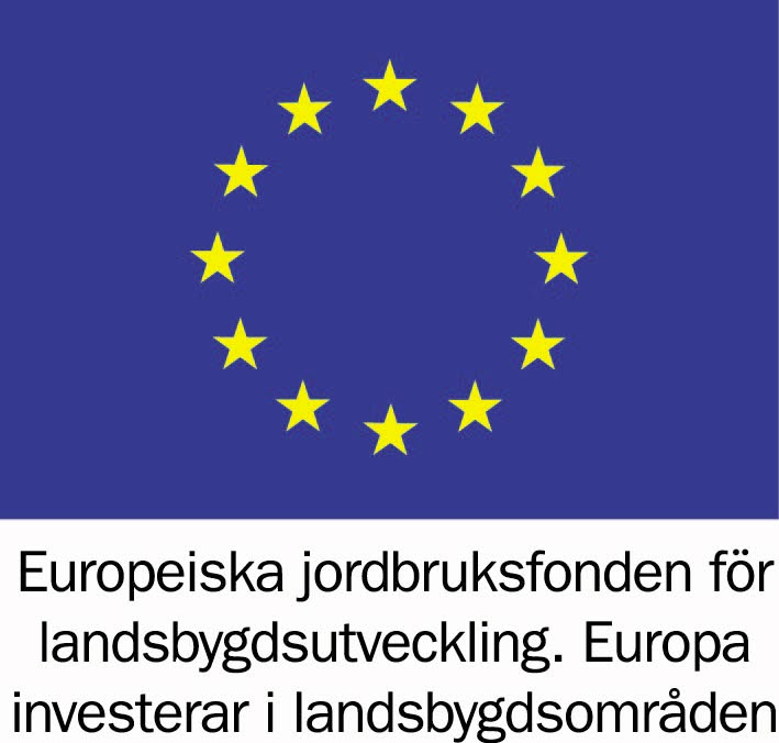 Europeiska flaggan med text under där det står Europeiska jordbruksfonden för landsbygdsutveckling. Europa investerar i landsbygdsområden.