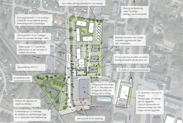 Illustrationsplan som visar hur området planerats