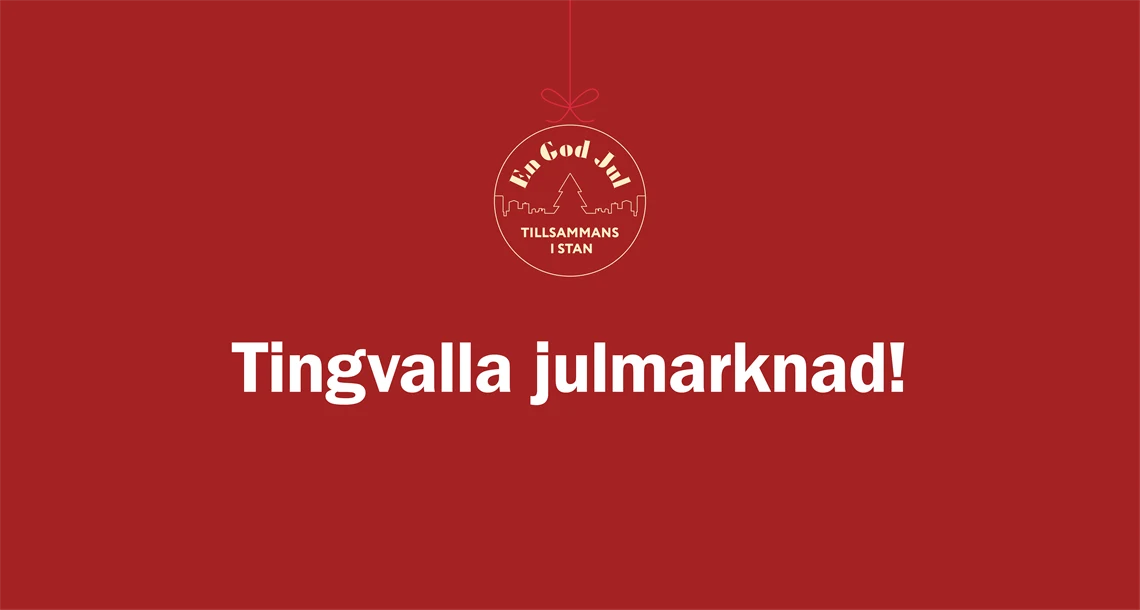 Röd bakgrund med texten Tingvalla julmarknad i vitt
