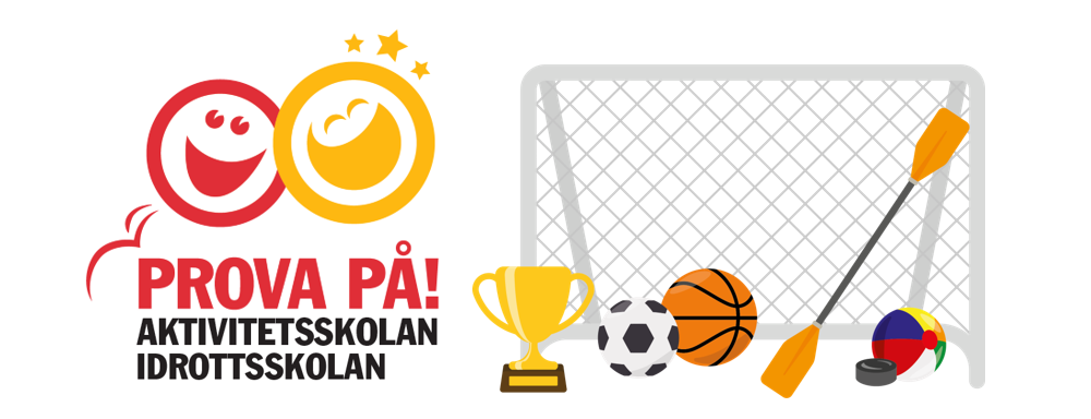Logotyp med glada gubbar och texten Proa På, idrottsskolan och aktivitetsskolan